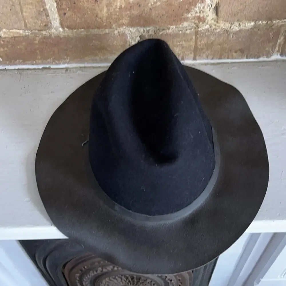 Wool blend felted faux leather brim boho festival hat